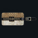 Leopard Spot Marble Monogram Name Address Luggage Tag<br><div class="desc">Brown leopard spots and rich colored faux marble on the bottom. The center is left for personalization / personalize with surname, last name, and monogram initial. The back is ready to add a full name, full address location, phone number, and email. It's all up to you what information you want...</div>