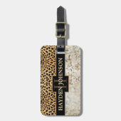 Leopard Spot Marble Monogram Name Address Luggage Tag (Front Vertical)