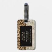 Leopard Spot Marble Monogram Name Address Luggage Tag (Back Vertical)
