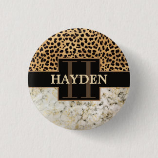 Leopard Spot Marble Monogram Name Button