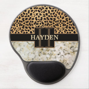 Leopard Spot Marble Monogram Name Gel Mouse Pad