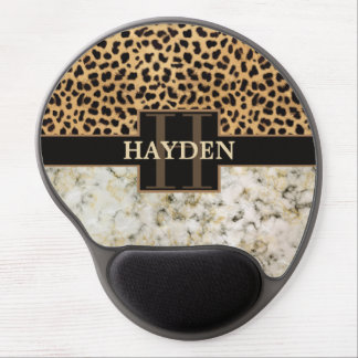 Leopard Spot Marble Monogram Name Gel Mouse Pad