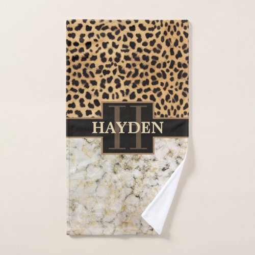 Leopard Spot Marble Monogram Name Hand Towel