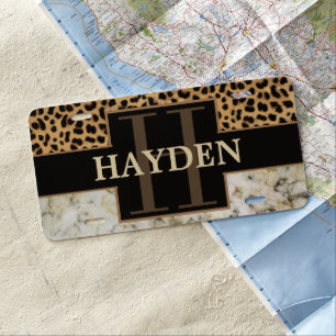 Leopard Spot Marble Monogram Name License Plate