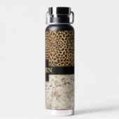 Leopard Spot Marble Monogram Name Water Bottle (Back)