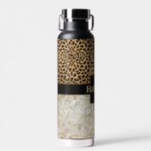 Leopard Spot Marble Monogram Name Water Bottle (Front)