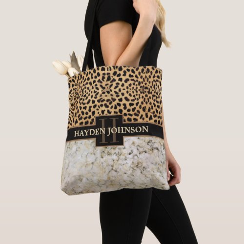 Leopard Spot Marble Monogram Tote Bag