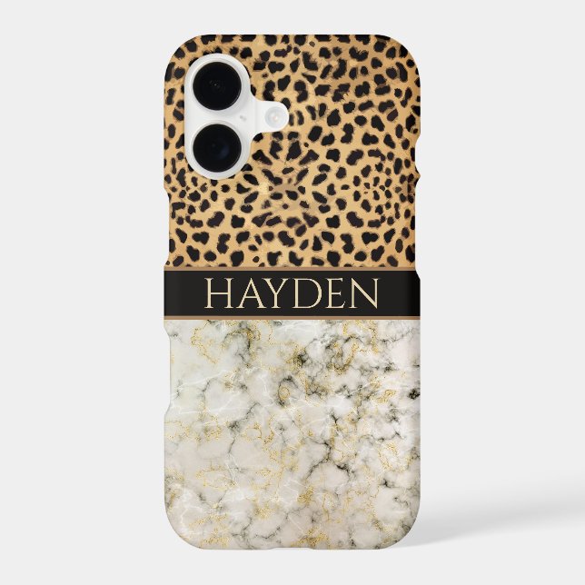 Leopard Spot Marble Your Name iPhone Case (Back)