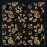 Leopard Spot Paw Prints Bandana<br><div class="desc">Leopard-Skin Design made with brown leopard spots inside the big cat paw prints on a black colored background. 
Elegant wild cat lover and pet lovers design with the leopard pattern print.</div>