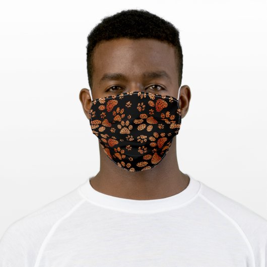 Leopard Spot Paw Prints Orange Adult Cloth Face Mask (Worn)