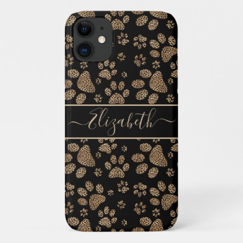 Leopard Spot Paw Prints Personalized iPhone 11 Case