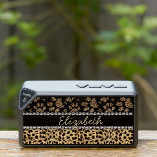 Leopard Spot Paw Prints Rhinestone Bluetooth Speaker