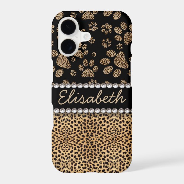 Leopard Spot Paw Prints Rhinestone Case-Mate iPhone Case (Back)