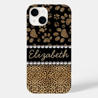 Leopard Spot Paw Prints Rhinestone Case-Mate iPhone 14 Case