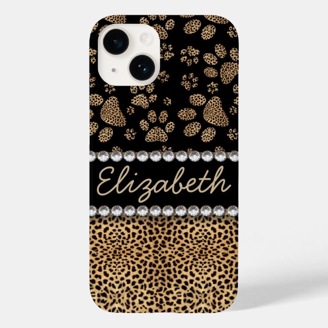 Leopard Spot Paw Prints Rhinestone Case-Mate iPhone Case (Back)