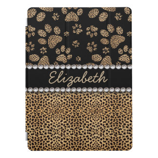 Leopard Spot Paw Prints Rhinestone Diamonds iPad Pro Cover