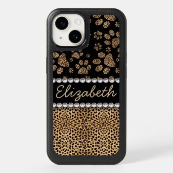 Leopard Spot Paw Prints Rhinestone Otterbox Iphone 14 Case by ironydesigns at Zazzle