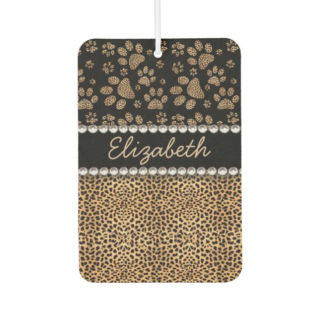 Leopard Spot Paw Prints Rhinestone PHOTO PRINT Air Freshener (Front)