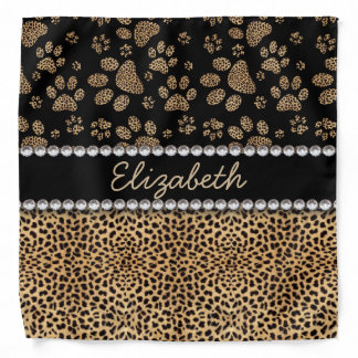 Leopard Spot Paw Prints Rhinestone PHOTO PRINT Bandana