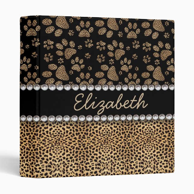 Leopard Spot Paw Prints Rhinestone PHOTO PRINT Binder (Front/Spine)
