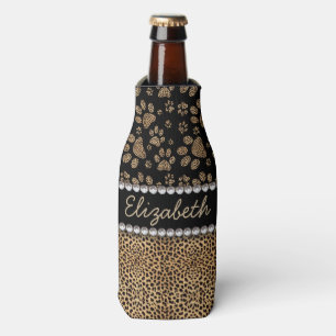 Leopard Spot Paw Prints Rhinestone PHOTO PRINT Bottle Cooler