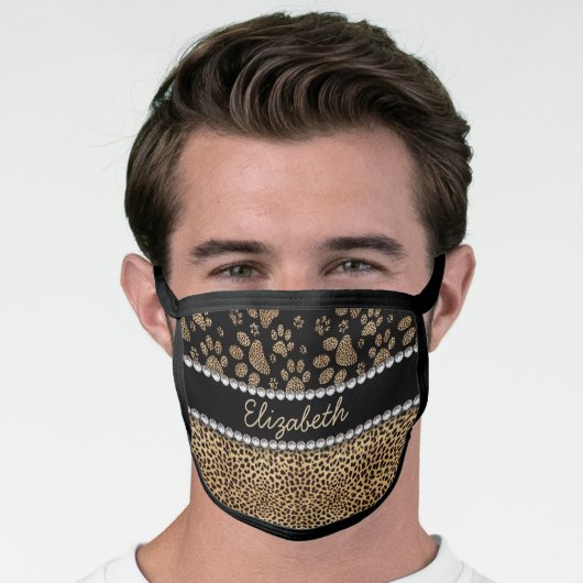 Leopard Spot Paw Prints Rhinestone PHOTO PRINT Face Mask (Worn Him)