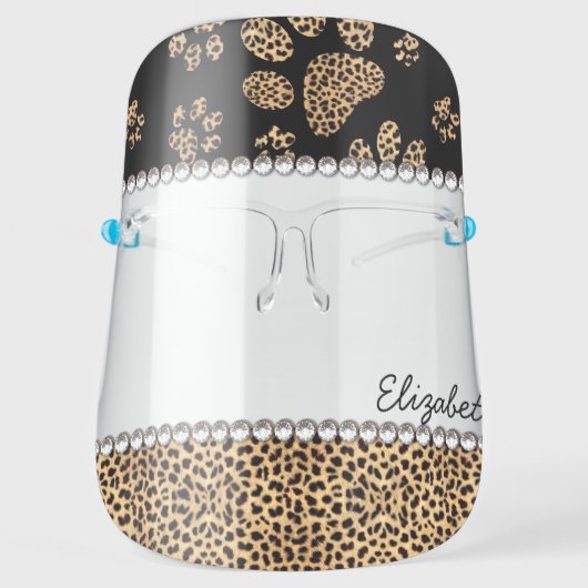 Leopard Spot Paw Prints Rhinestone PHOTO PRINT Face Shield (Front)
