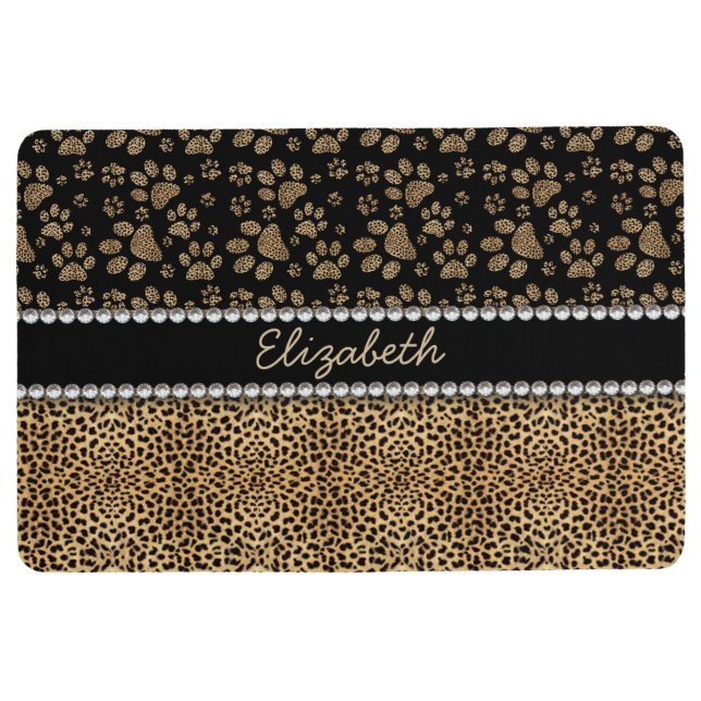 Leopard Spot Paw Prints Rhinestone PHOTO PRINT Floor Mat (Front)