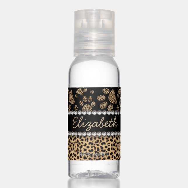 Leopard Spot Paw Prints Rhinestone PHOTO PRINT Hand Sanitizer (Front)