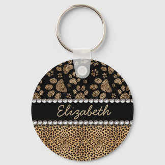 Leopard Spot Paw Prints Rhinestone PHOTO PRINT Keychain