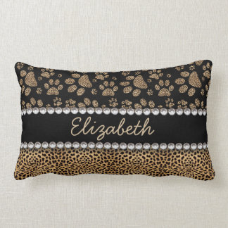 Leopard Spot Paw Prints Rhinestone PHOTO PRINT Lumbar Pillow