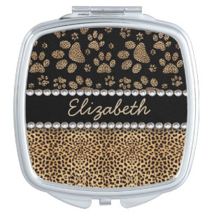 Leopard Spot Paw Prints Rhinestone PHOTO PRINT Makeup Mirror
