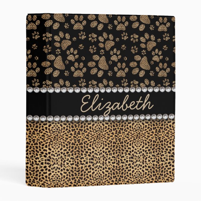 Leopard Spot Paw Prints Rhinestone PHOTO PRINT Mini Binder (Front/Spine)