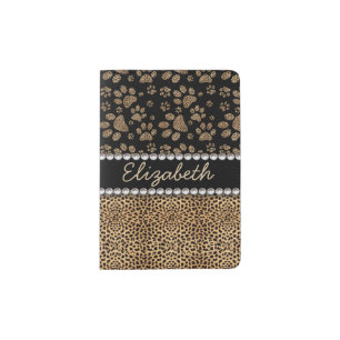Leopard Spot Paw Prints Rhinestone PHOTO PRINT Passport Holder