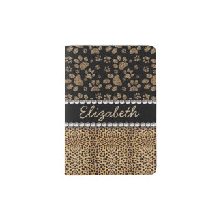 Leopard Spot Paw Prints Rhinestone PHOTO PRINT Passport Holder