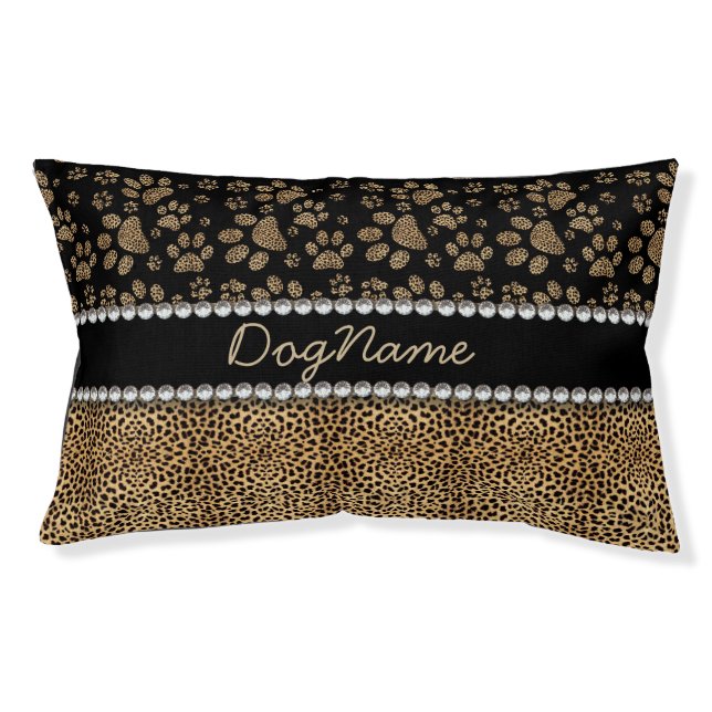 Leopard Spot Paw Prints Rhinestone PHOTO PRINT Pet Bed (Front)
