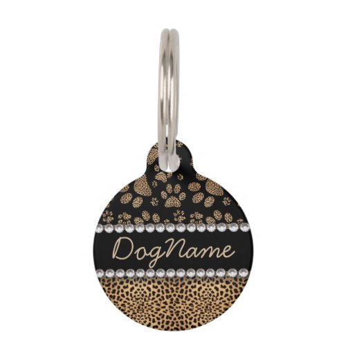 Leopard Spot Paw Prints Rhinestone PHOTO PRINT Pet Tag