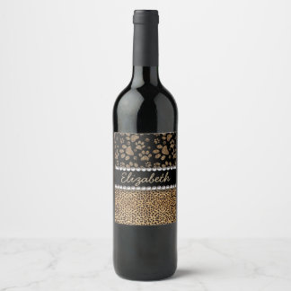 Leopard Spot Paw Prints Rhinestone PHOTO PRINT Wine Label