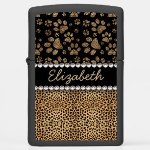 Leopard Spot Paw Prints Rhinestone PHOTO PRINT Zippo Lighter
