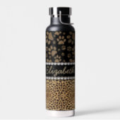 Leopard Spot Paw Prints Rhinestone Water Bottle (Left)