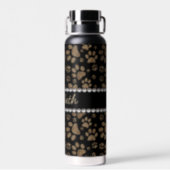 Leopard Spot Paw Prints Rhinestone Water Bottle (Back)
