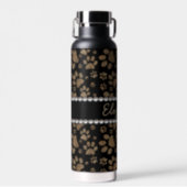 Leopard Spot Paw Prints Rhinestone Water Bottle (Front)