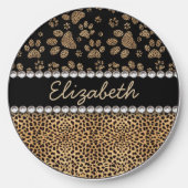 Leopard Spot Paw Prints Rhinestone Wireless Charger (Front)