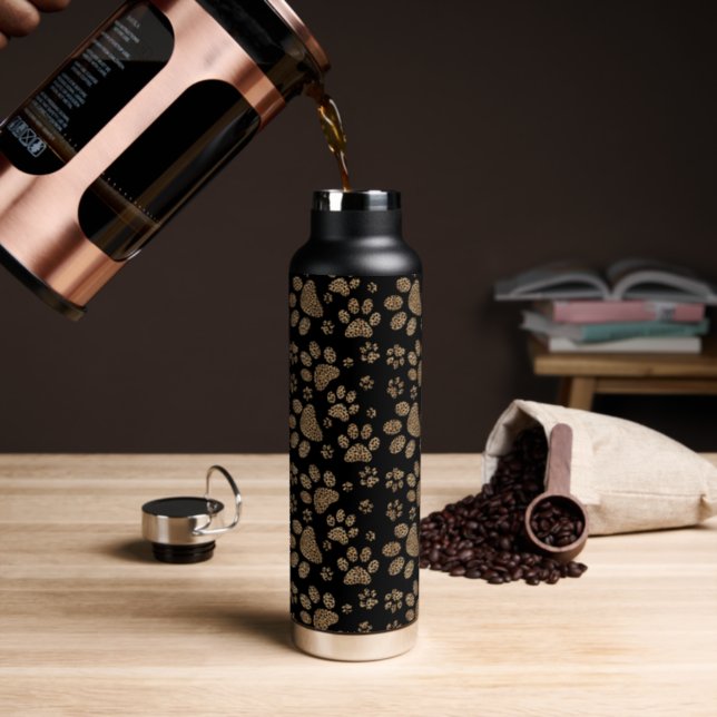 Leopard Spot Paw Prints Water Bottle (Insitu (Coffee))