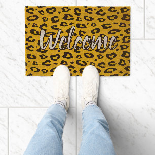 Leopard spot print pattern custom coconut coir fiber doormat