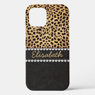 Leopard Spot Rhinestone Diamonds Add Name iPhone 12 Case