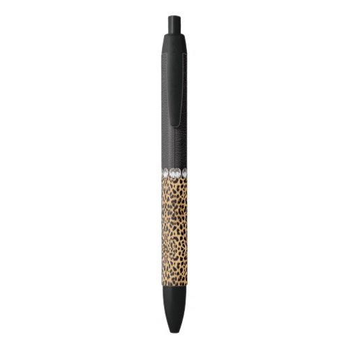 Leopard Spot Rhinestone Diamonds Black Ink Pen