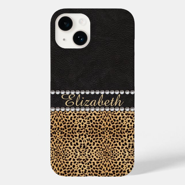 Leopard Spot Rhinestone Diamonds Monogram Case-Mate iPhone Case (Back)