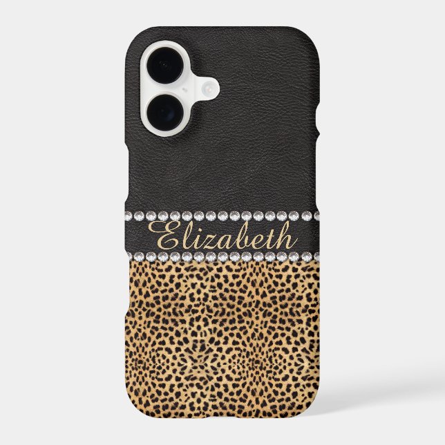 Leopard Spot Rhinestone Diamonds Monogram Case-Mate iPhone Case (Back)