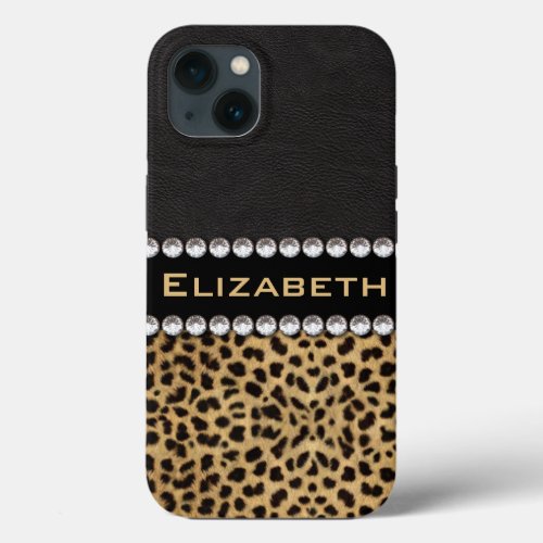 Leopard Spot Rhinestone Diamonds Monogram iPhone 13 Case